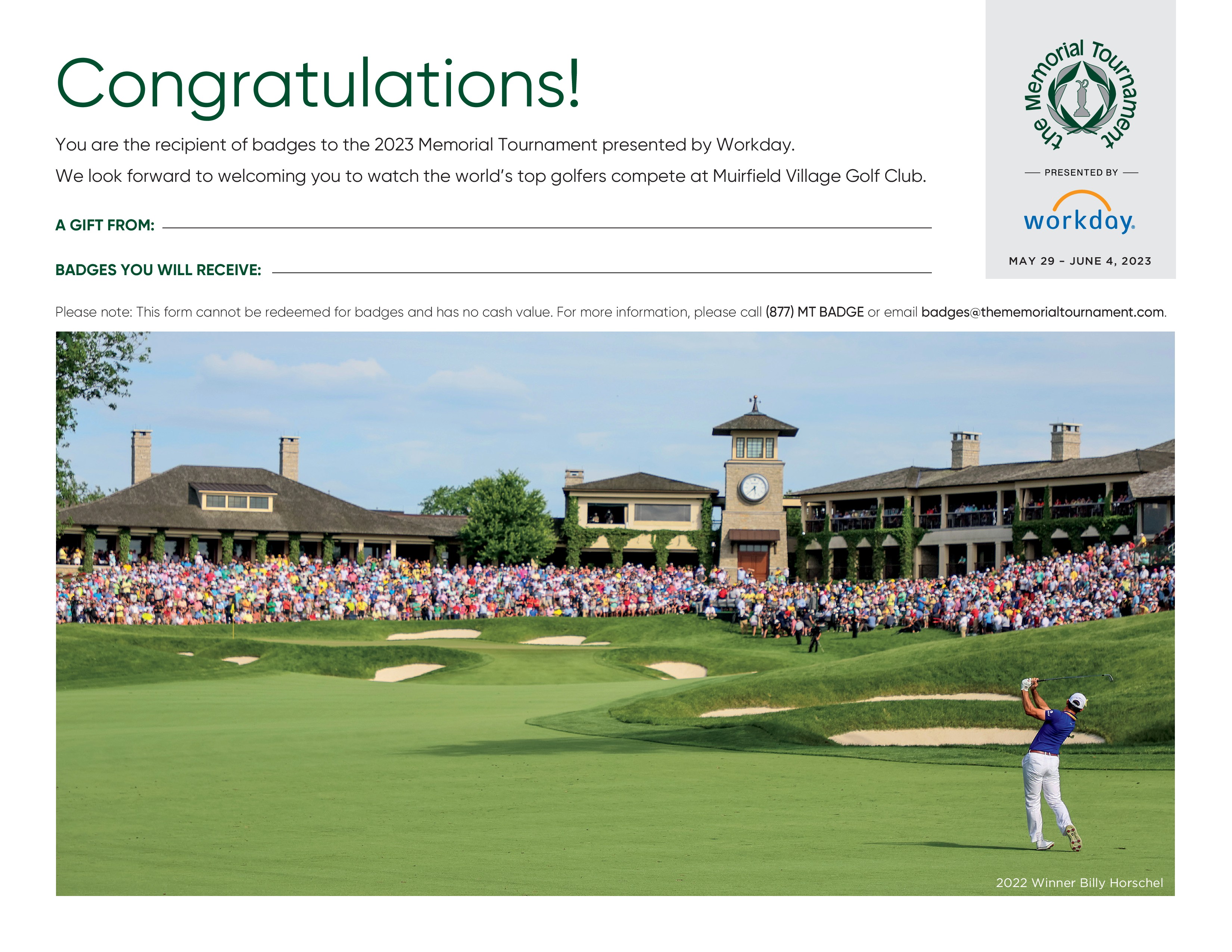 Preview of Winner Billy Horschel Hole 18 (Color) Gift Certificate
